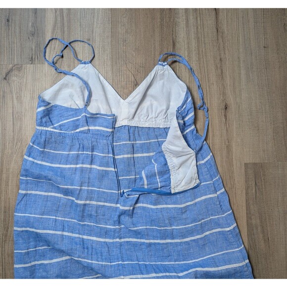 J Crew Size L Linen Maxi Dress Blue Striped Relaxed Beachy Coastal - Picture 6 of 11